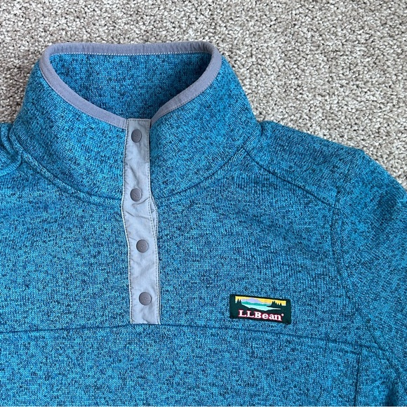 LL BEAN Sweater Fleece Pullover Snap T Womens Size Small Teal Blue - Picture 2 of 8